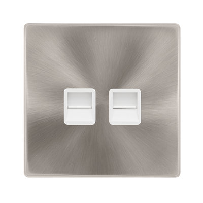 Brushed Steel Screwless Plate Secondary Telephone Twin SocketWhite TrimSe Home from B&Q