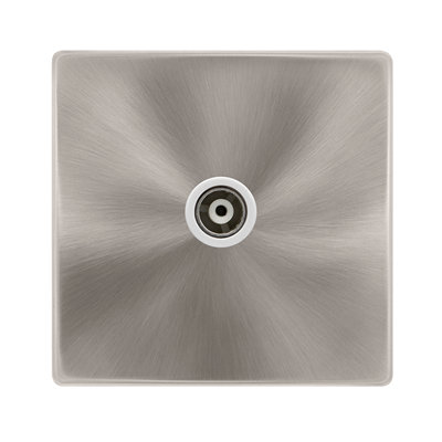 B&Q - Brushed Steel Screwless Plate Single Isolated Coaxial SocketWhite TrimSe Home