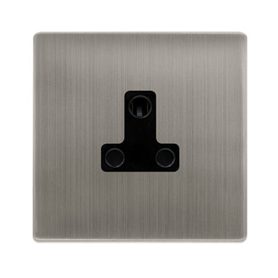 Stainless Steel Screwless Plate 1 Gang 5A Round Pin SocketBlack TrimSe Home