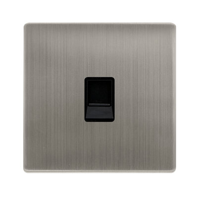 B&Q - Stainless Steel Screwless Plate Rj11 SocketBlack TrimSe Home