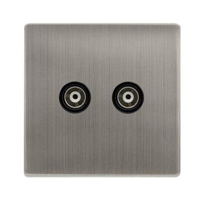 Stainless Steel Screwless Plate Twin Isolated Coaxial SocketBlack TrimSe Home from B&Q