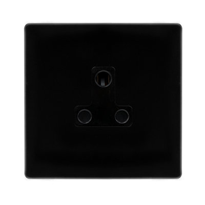 Matt Black Screwless Plate 1 Gang 5A Round Pin SocketBlack TrimSe Home