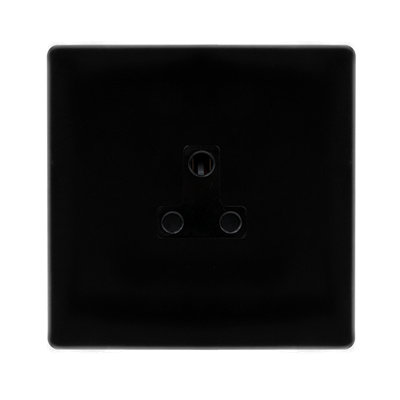 Matt Black Screwless Plate 1 Gang 2A Round Pin SocketBlack TrimSe Home