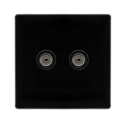 Matt Black Screwless Plate 2 Gang Twin Coaxial Tv SocketBlack TrimSe Home