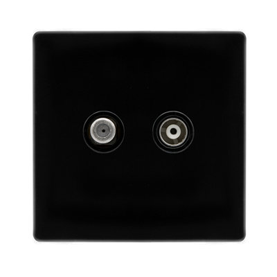 Matt Black Screwless Plate Satellite And Isolated Coaxial 1 Gang SocketBlack TrimSe Home from B&Q