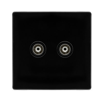 Matt Black Screwless Plate Twin Isolated Coaxial SocketBlack TrimSe Home from B&Q