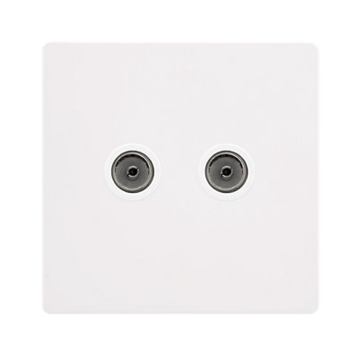 B&Q - White Metal Screwless Plate 2 Gang Twin Coaxial Tv SocketWhite TrimSe Home