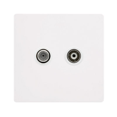 White Metal Screwless Plate Satellite And Isolated Coaxial 1 Gang SocketWhite TrimSe Home from B&Q