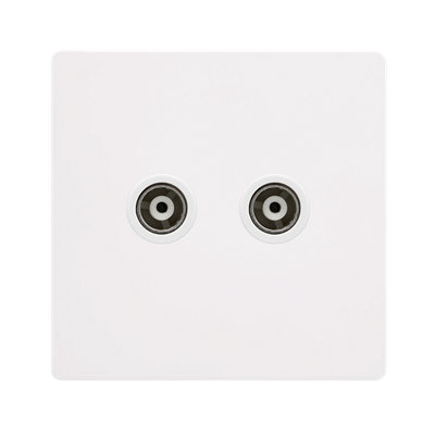 B&Q - White Metal Screwless Plate Twin Isolated Coaxial SocketWhite TrimSe Home