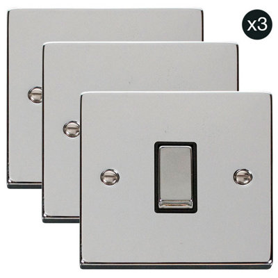 B&Q - 3 PackPolished Chrome 10A 1 Gang 2 Way Ingot Light SwitchBlack TrimSe Home