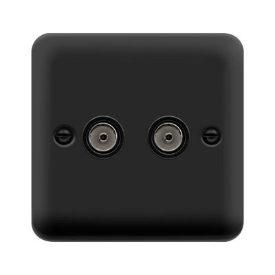 Curved Matt Black 2 Gang Twin Coaxial Tv SocketBlack TrimSe Home