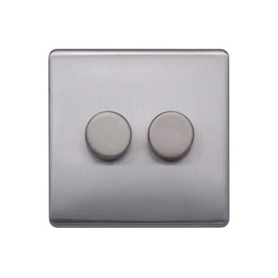 Brushed Chrome Screwless Plate  100W 2 Gang 2 Way Intelligent Trailing Led Dimmer SwitchSe Home from B&Q