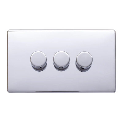 Polished Chrome Screwless Plate 100W 3 Gang 2 Way Intelligent Trailing Led Dimmer SwitchSe Home from B&Q