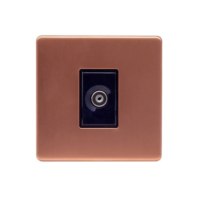 Brushed Copper Screwless Plate 1 Gang Tv SocketBlack TrimSe Home