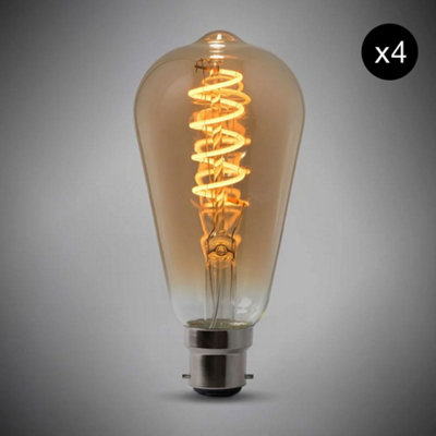 4 Pack4W B22 Vintage Edison St64 Led Light Bulb 1800K Spiral Filament Teardrop High Cri DimmableSe Home from B&Q