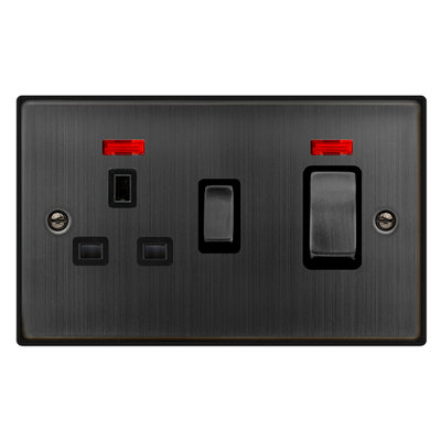 B&Q - Matt Bronze Cooker Control Ingot 45A With 13A Switched Plug Socket & 2 Neons 