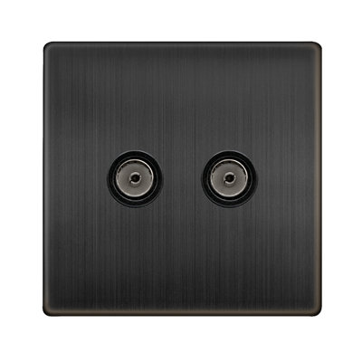 Matt Bronze Screwless Plate 2 Gang Twin Coaxial Tv Socket Se Home from B&Q