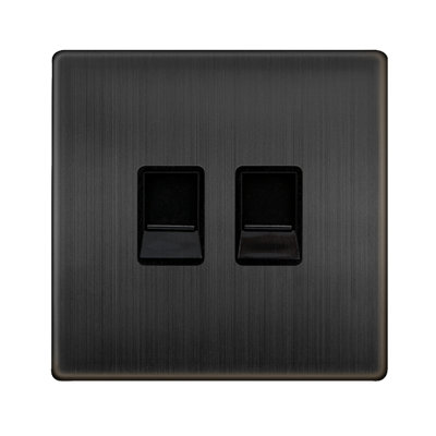 B&Q - Matt Bronze Screwless Plate Secondary Telephone Twin Socket 