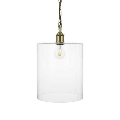 B&Q - Lowell Grand Clear Large Glass Cylinder Pendant LightAntique BrassSe Home