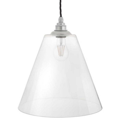B&Q - Forster Clear Cone Glass Pendant LightNickelSe Home