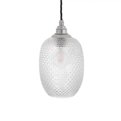 B&Q - Huxley Prismatic Pineapple Glass Pendant LightNickelSe Home