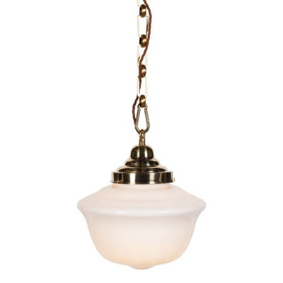 Frith Brass Opaque Retro Glass Schoolhouse Stairwell Pendant LightSe Home from B&Q