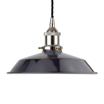 Navy Blue Small Trinity Metal Painted Dome Pendant Light With Nickel Lamp Holder And Black Twisted CableSe Home from B&Q