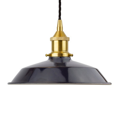 Navy Blue Small Trinity Metal Painted Dome Pendant Light With Polished Brass Lamp Holder And Black Twisted CableSe Home from B&Q