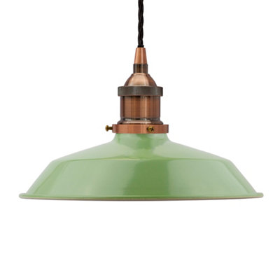 Mint Green Small Trinity Metal Painted Dome Pendant Light With Antique Copper Lamp Holder And Black Twisted CableSe Home from B&Q