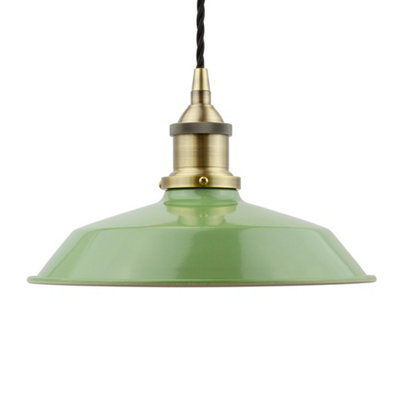 Mint Green Small Trinity Metal Painted Dome Pendant Light With Antique Brass Lamp Holder And Black Twisted CableSe Home from B&Q