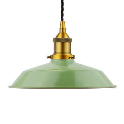 Mint Green Small Trinity Metal Painted Dome Pendant Light With Antique Gold Lamp Holder And Black Twisted CableSe Home from B&Q