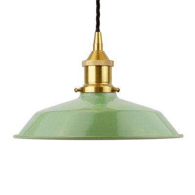 Mint Green Small Trinity Metal Painted Dome Pendant Light With Polished Brass Lamp Holder And Black Twisted CableSe Home from B&Q