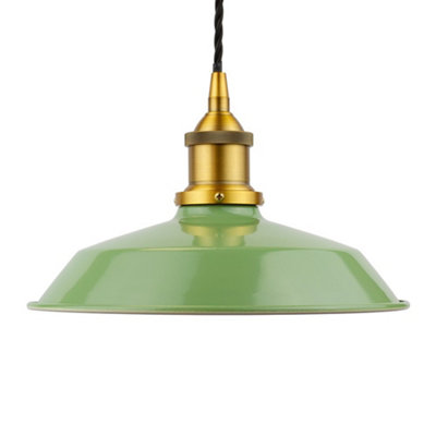 Mint Green Small Trinity Metal Painted Dome Pendant Light With Gold Lamp Holder And Black Twisted CableSe Home from B&Q