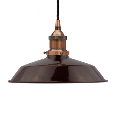 Burgundy Red Small Trinity Metal Painted Dome Pendant Light With Antique Copper Lamp Holder And Black Twisted CableSe Home from B&Q