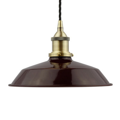 Burgundy Red Small Trinity Metal Painted Dome Pendant Light With Antique Brass Lamp Holder And Black Twisted CableSe Home from B&Q