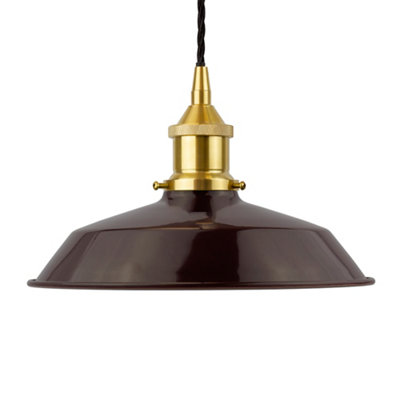 Burgundy Red Small Trinity Metal Painted Dome Pendant Light With Polished Brass Lamp Holder And Black Twisted CableSe Home from B&Q