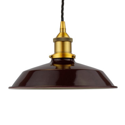 Burgundy Red Small Trinity Metal Painted Dome Pendant Light With Gold Lamp Holder And Black Twisted CableSe Home from B&Q