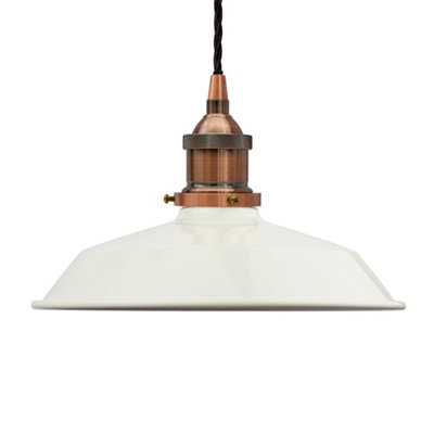 Clay White Small Trinity Metal Painted Dome Pendant Light With Antique Copper Lamp Holder And Black Twisted CableSe Home from B&Q