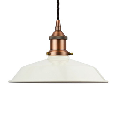 Clay White Small Trinity Metal Painted Dome Pendant Light With Matt Antique Copper Lamp Holder And Black Twisted CableSe Home from B&Q