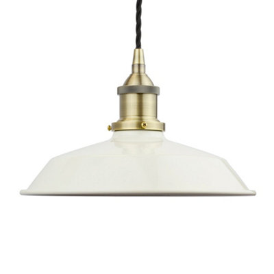 Clay White Small Trinity Metal Painted Dome Pendant Light With Antique Brass Lamp Holder And Black Twisted CableSe Home from B&Q