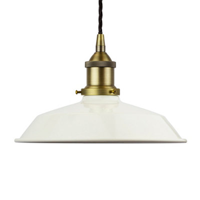 Clay White Small Trinity Metal Painted Dome Pendant Light With Matt Antique Brass Lamp Holder And Black Twisted CableSe Home from B&Q