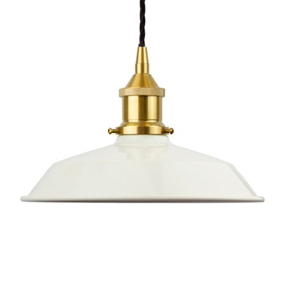 Clay White Small Trinity Metal Painted Dome Pendant Light With Polished Brass Lamp Holder And Black Twisted CableSe Home from B&Q