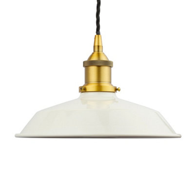 Clay White Small Trinity Metal Painted Dome Pendant Light With Gold Lamp Holder And Black Twisted CableSe Home from B&Q