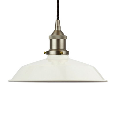Clay White Small Trinity Metal Painted Dome Pendant Light With Brushed Chrome Lamp Holder And Black Twisted CableSe Home from B&Q