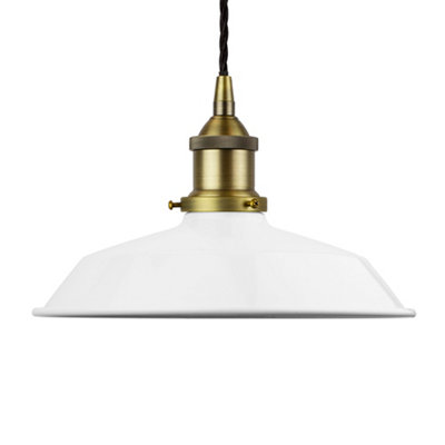 White Small Trinity Metal Painted Dome Pendant Light With Matt Antique Brass Lamp Holder And Black Twisted CableSe Home from B&Q