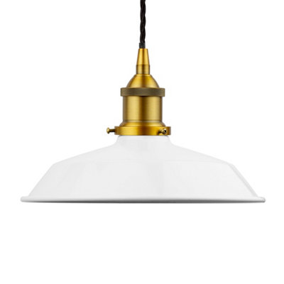 White Small Trinity Metal Painted Dome Pendant Light With Antique Gold Lamp Holder And Black Twisted CableSe Home from B&Q