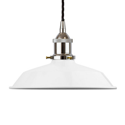 White Small Trinity Metal Painted Dome Pendant Light With Nickel Lamp Holder And Black Twisted CableSe Home from B&Q