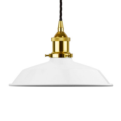 White Small Trinity Metal Painted Dome Pendant Light With Gold Lamp Holder And Black Twisted CableSe Home from B&Q