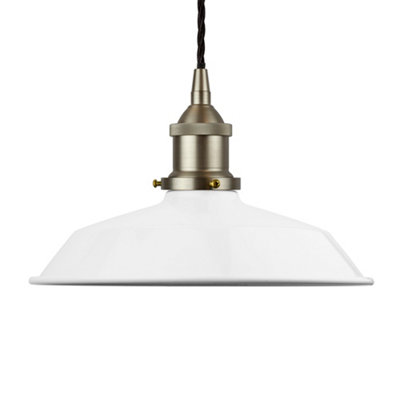 White Small Trinity Metal Painted Dome Pendant Light With Brushed Chrome Lamp Holder And Black Twisted CableSe Home from B&Q