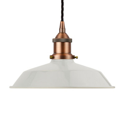 Pale Grey Small Trinity Metal Painted Dome Pendant Light With Matt Antique Copper Lamp Holder And Black Twisted CableSe Home from B&Q